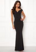 Goddiva Bardot Pleat Maxi Dress Black XL (UK16)