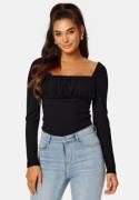 BUBBLEROOM Rushed Square Neck Long Sleeve Top Black XS