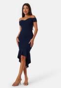 John Zack Off Shoulder Frill High Low Dress Navy M (UK12)