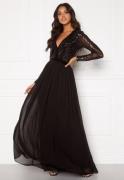 Goddiva Deep V Sequin Maxi Dress Black M (UK12)