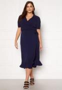 John Zack Curve Short Sleeve Wrap Frill Curve Dress Navy 50 (UK22)