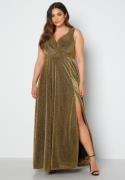Goddiva Curve Glitter Wrap Front Maxi Dress With Split Gold 46 (UK18)