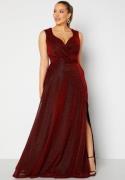 Goddiva Curve Glitter Wrap Front Maxi Dress With Split Red 44 (UK16)
