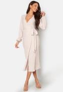 BUBBLEROOM Pleated Wrap Midi Dress Light beige M