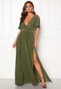 Goddiva Flutter Sleeve Maxi Dress Olive Green S (UK10)