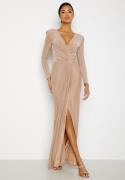 Goddiva Long Sleeve Glitter Maxi Dress Nude XXL (UK18)