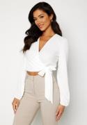 BUBBLEROOM Pleated Long Sleeve Wrap Top White M