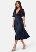 Bubbleroom Occasion Butterfly Sleeve Wrap Satin Dress Dark blue 34