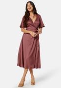 Bubbleroom Occasion Butterfly Sleeve Wrap Satin Dress Old rose 42