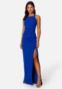 Bubbleroom Occasion Square neck slit maxi  dress Blue XL