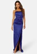 Bubbleroom Occasion Ruched Satin Strap Gown Blue 36