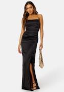 Bubbleroom Occasion Ruched Satin Strap Gown Black 38