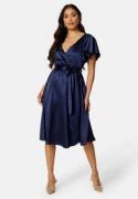 Goddiva Flutter Sleeve Satin Midi Dress Navy M (UK12)