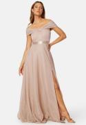 Goddiva Glitter Bardot Maxi Dress Nude S (UK10)