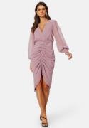 Goddiva Long Sleeve Chiffon Rouched Midi Dress Dusk L (UK14)