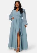 Goddiva Curve Long Sleeve Chiffon Maxi Curve Dress Blue 44 (UK16)