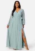 Goddiva Curve Long Sleeve Chiffon Maxi Curve Dress Dusty green 52 (UK2...