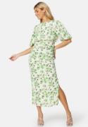 Bubbleroom Occasion Puff Sleeve Bow Midi Dress Green/Floral 46