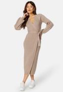 BUBBLEROOM Wrap Rib Knitted Midi Dress  Nougat S