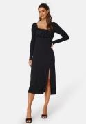 BUBBLEROOM  Rushed Square Neck Midi Dress Black XS