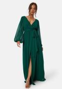 Goddiva Long Sleeve Chiffon Dress Green S (UK10)