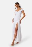 Goddiva Bardot Pleat Maxi Split Dress White L (UK14)