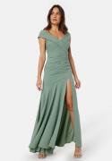 Goddiva Bardot Pleat Maxi Split Dress Dark Sage XS (UK8)