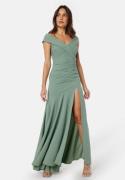 Goddiva Bardot Pleat Maxi Split Dress Light green L (UK14)