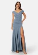 Goddiva Bardot Pleat Maxi Split Dress Light blue S (UK10)