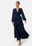 John Zack Long Sleeve Tiered Maxi Dress Navy M (UK12)