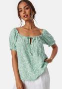 BUBBLEROOM Front Tie Blouse Green/Patterned S
