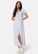 BUBBLEROOM Front Tie Long Viscose Dress Light blue/Patterned L