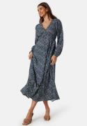 BUBBLEROOM Viscose V-neck Maxi Dress Dark blue/Patterned 34