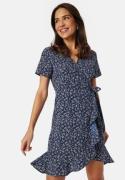 BUBBLEROOM Flounce Short Wrap Dress Dark blue/Patterned L