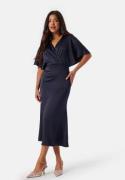 Bubbleroom Occasion Wrap Satin Midi Dress Dark blue 44