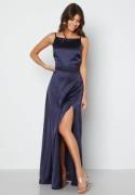 Bubbleroom Occasion Drapy-Back Slit Satin Gown Navy 46