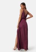 Bubbleroom Occasion Drapy-Back Slit Satin Gown Wine-red 36