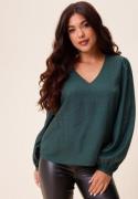 Happy Holly V-neck Puff Sleeve Viscose Blouse Dusty green/Patterned 44...