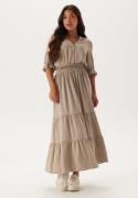 Happy Holly Frill Neck Tiered Maxi Dress Nougat 32/34