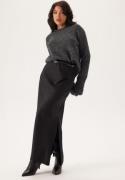 BUBBLEROOM Slit Satin Maxi Skirt Black 36