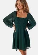 BUBBLEROOM Square Neck L/S Georgette Dress Dark green 46