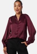 BUBBLEROOM Button Satin Blouse Wine-red M