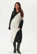 BUBBLEROOM V-neck Knitted Midi Dress Black/Offwhite L