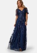 Goddiva Embroidered Flutter Maxi Dress Navy XL (UK16)