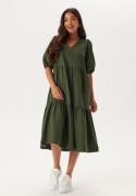 BUBBLEROOM Midi Puff Sleeve Dress Khaki green XS