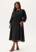 Happy Holly Balloon Sleeve Structured Midi Dress Black 32/34