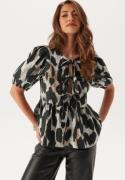 Pieces Pcjade 2/4 O-NECK TOP O-NECK T Black AOP:Leo XS