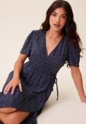 Happy Holly Evie Puff Sleeve Midi Wrap Dress Dark blue/Dotted 36/38