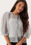 BUBBLEROOM Puff Sleeve Organza Blouse Silver S