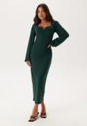 BUBBLEROOM Square V-neck puff sleeve midi dress Dark green M